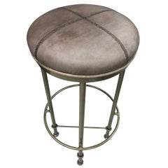 Rustic Dark Gray Leather Bar Stool