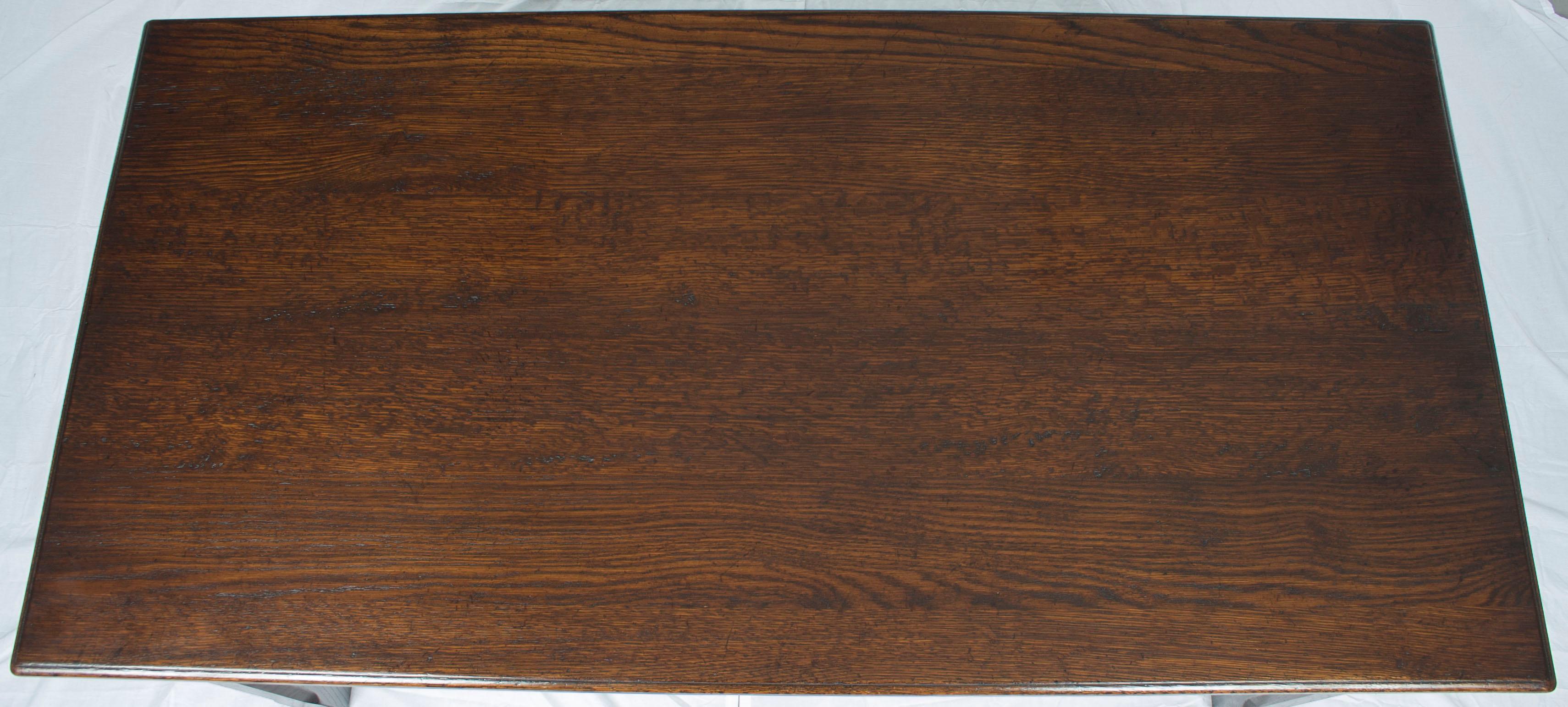 English Rustic Dark Oak Three-Drawer Writing Table Desk on Legs