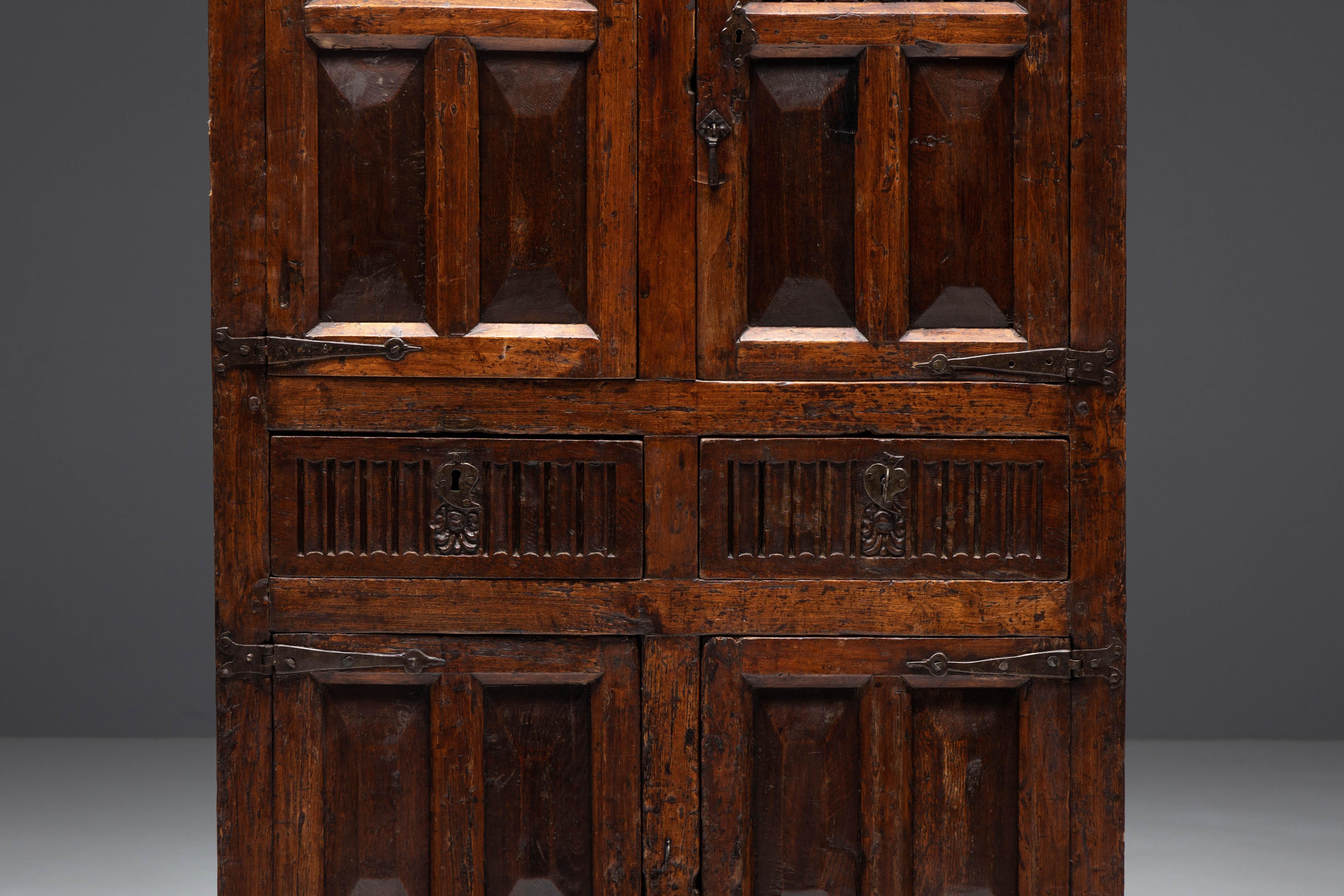Rustic Dark Wood Pantry Cabinet, Spain, 1800s For Sale 4