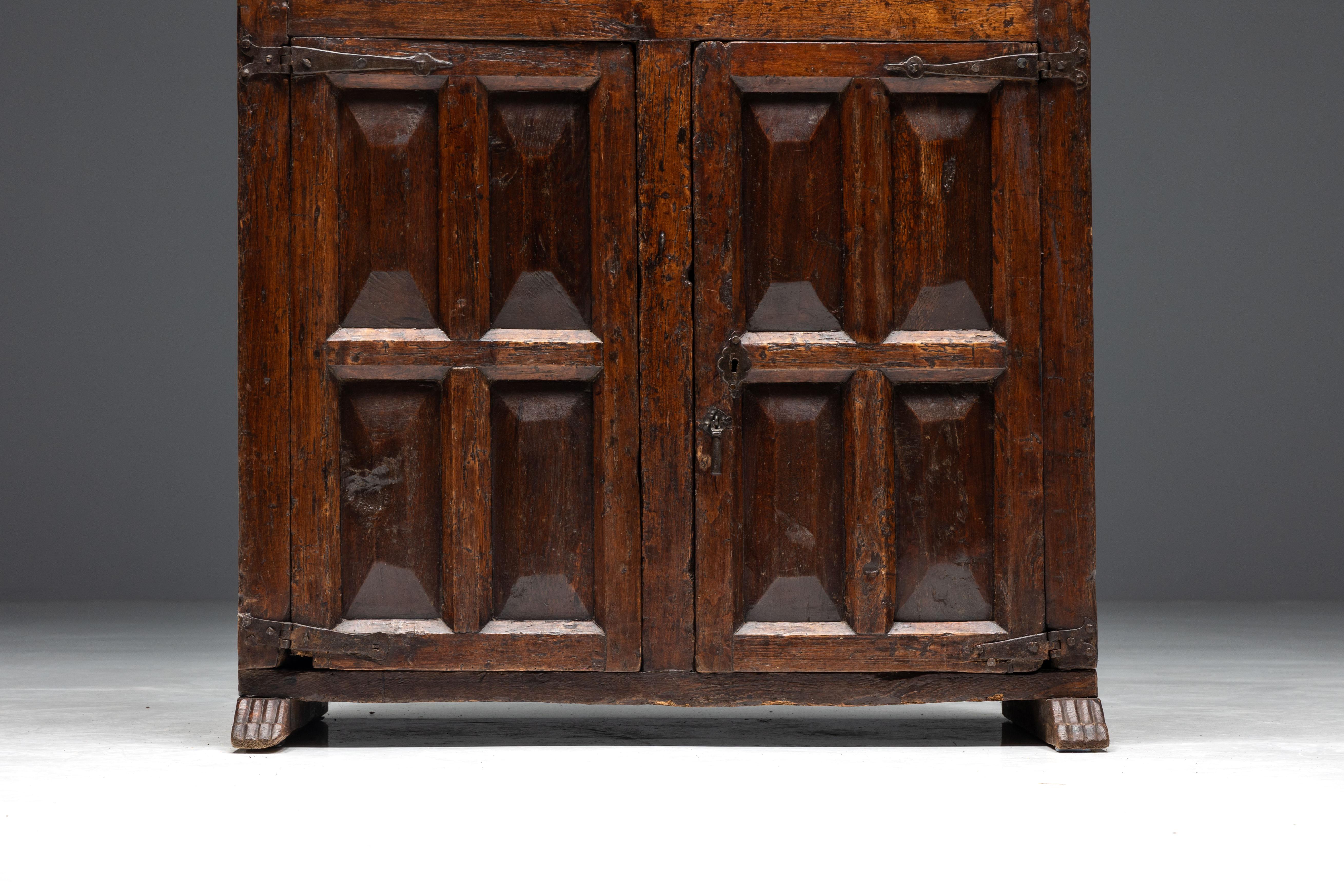Rustic Dark Wood Pantry Cabinet, Spain, 1800s For Sale 5