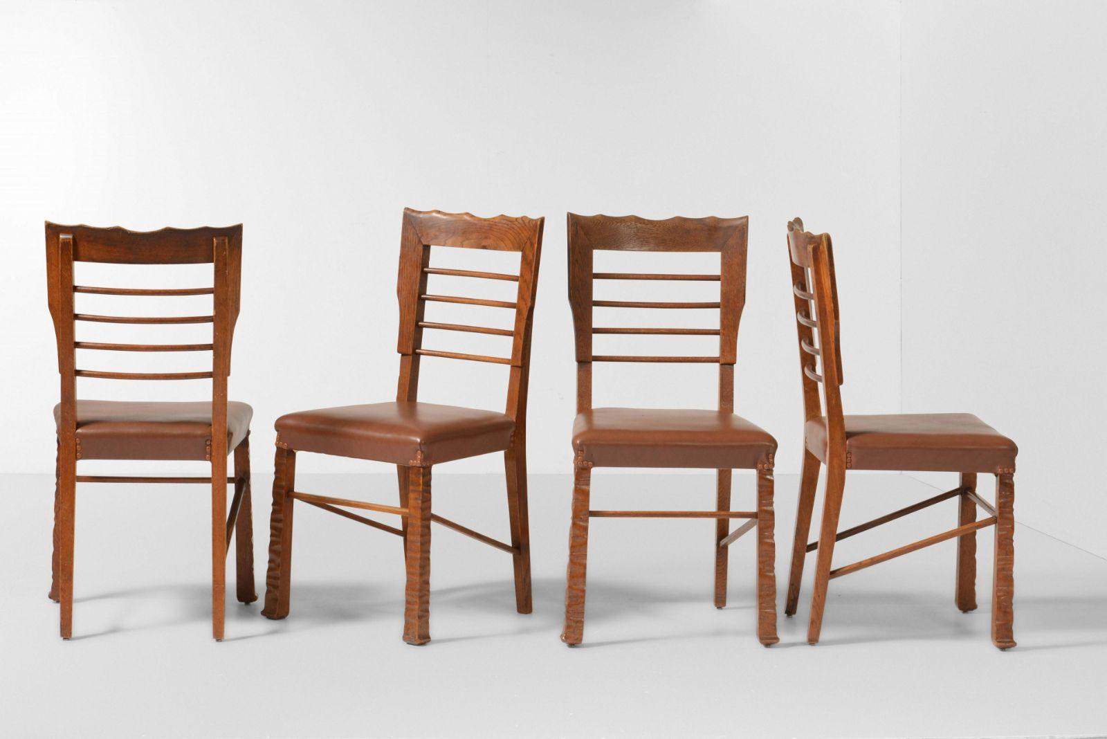 Italian Vittorio Valabrega Rustic Scalloped Edge Dining Chairs, Set of 10, Italy, 1940's For Sale