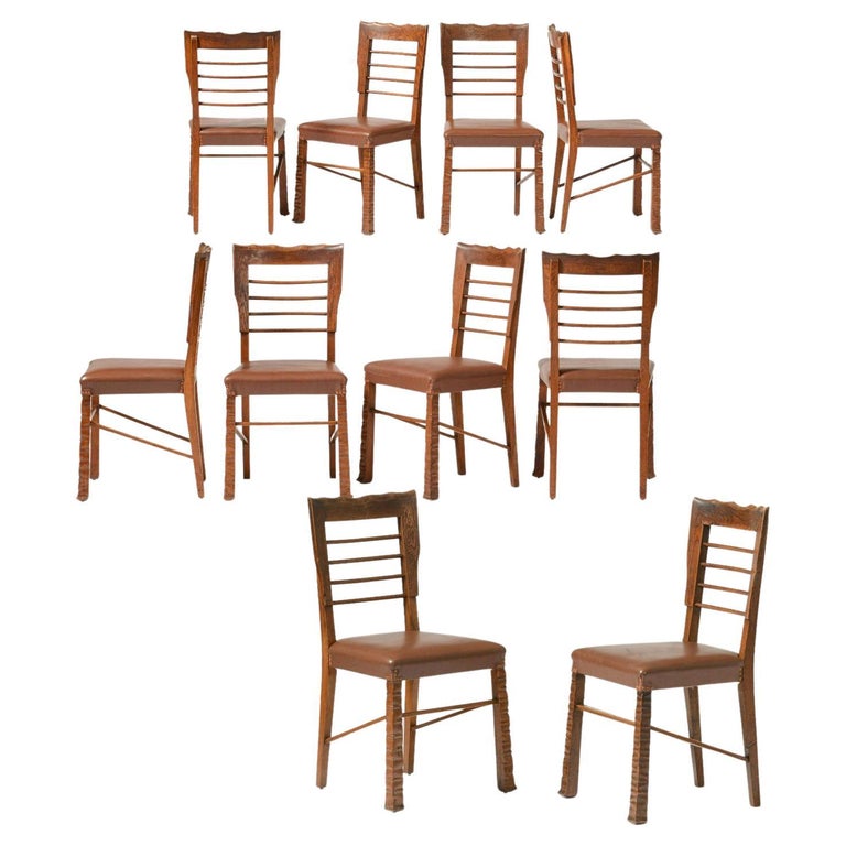 Vittorio Valabrega Rustic Scalloped Edge Dining Chairs, Set of 10, Italy, 1940's For Sale