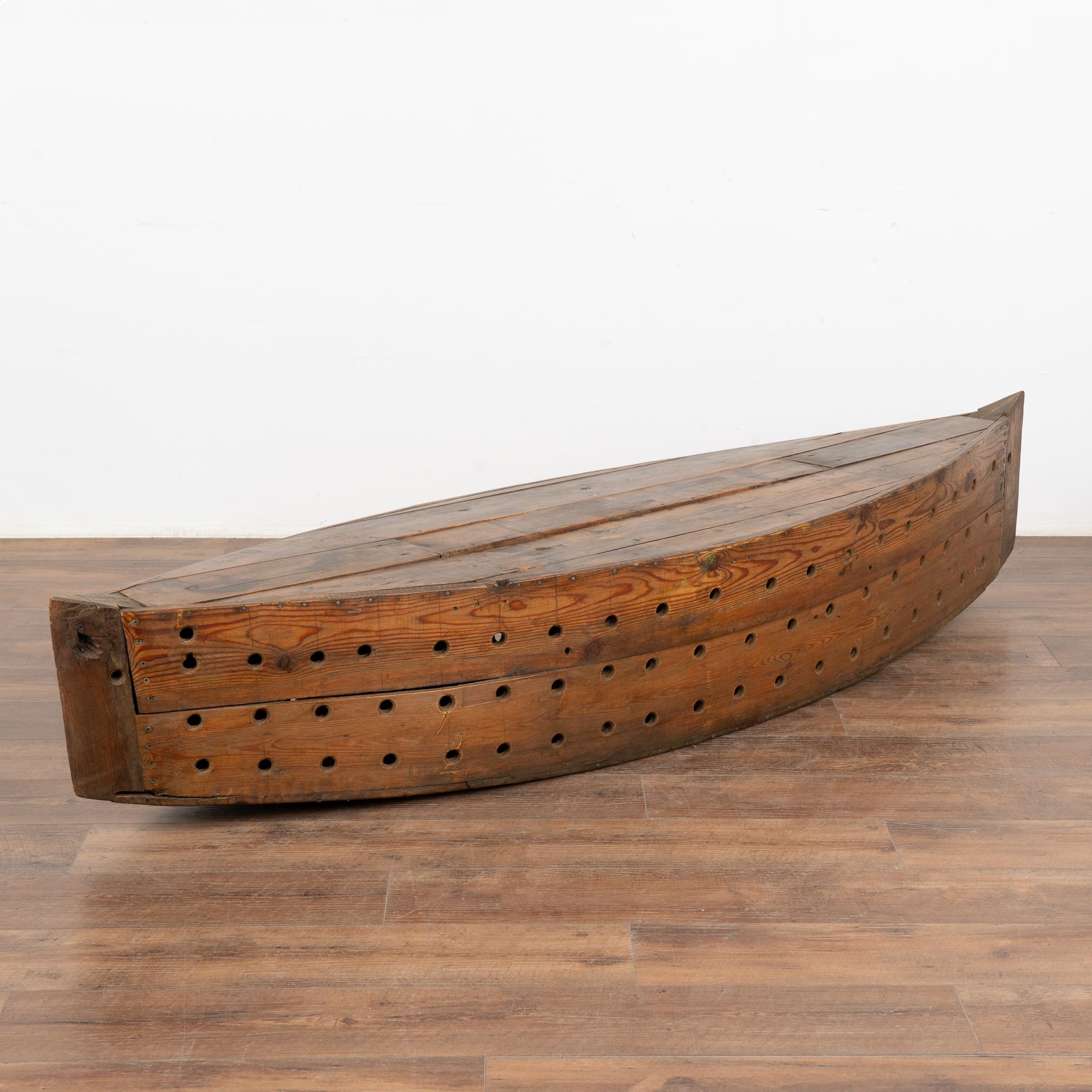 Rustic Decorative Model Boat With Holes For Fishing or Large Creel, circa 1940 For Sale 6