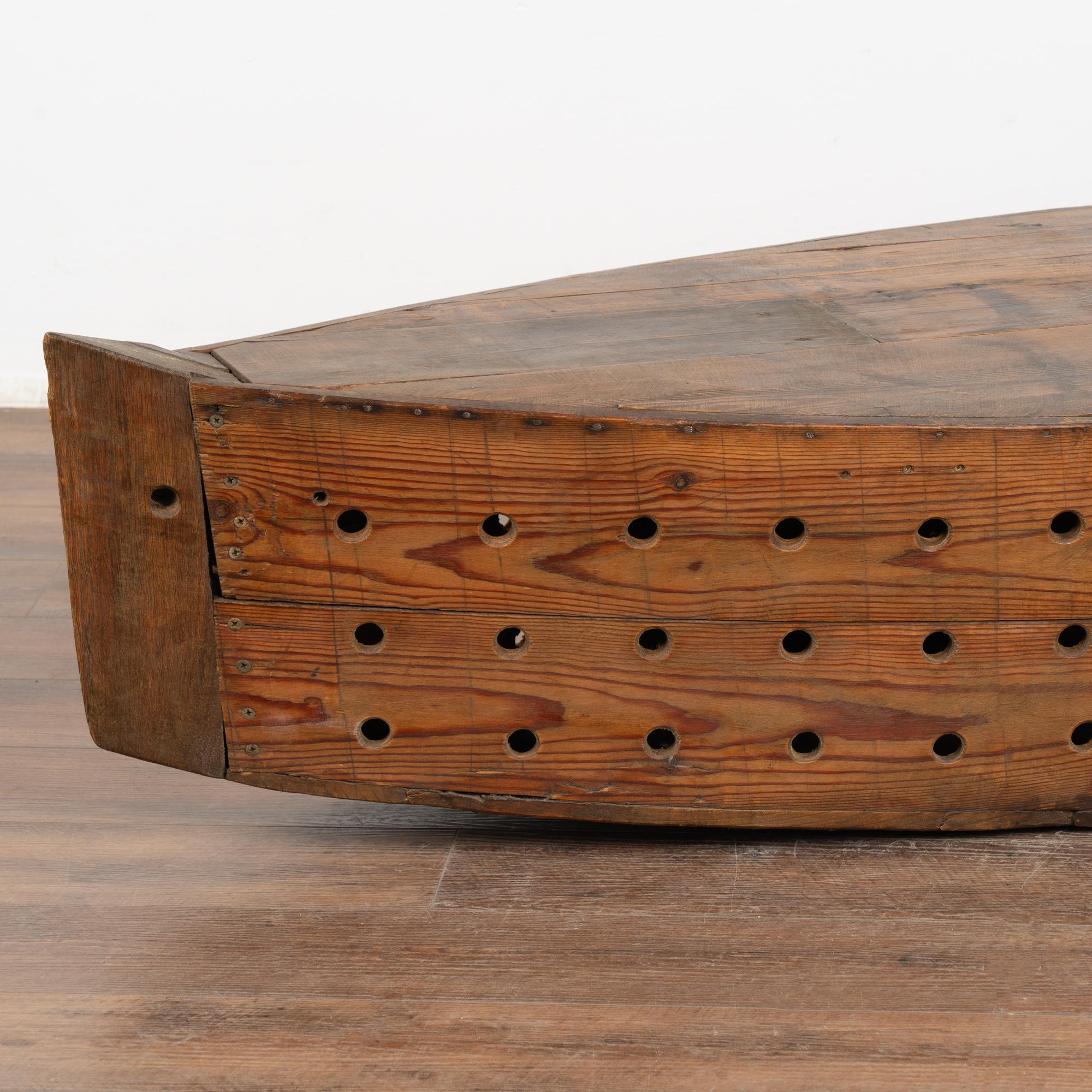 Rustic Decorative Model Boat With Holes For Fishing or Large Creel, circa 1940 In Good Condition For Sale In Round Top, TX