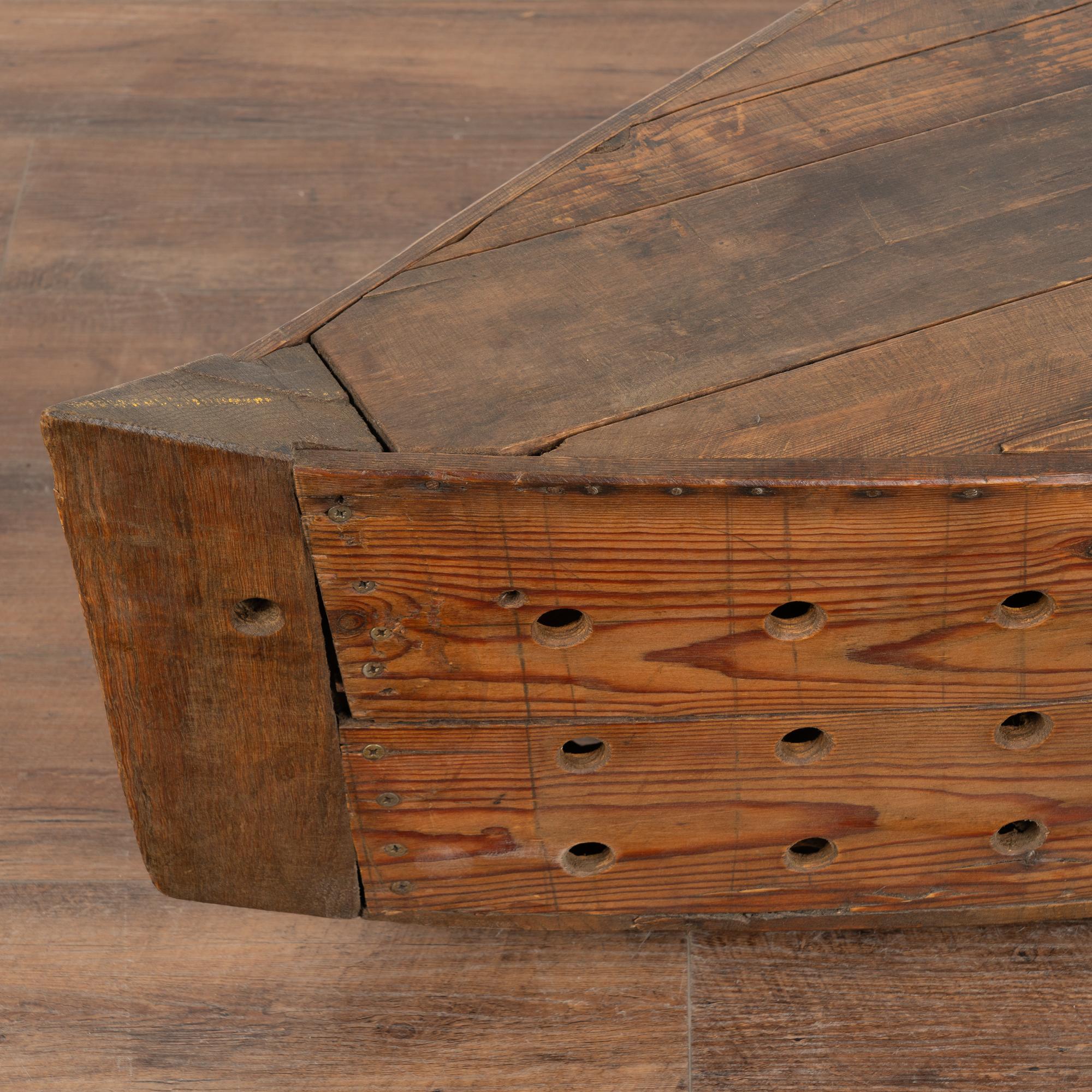 20th Century Rustic Decorative Model Boat With Holes For Fishing or Large Creel, circa 1940 For Sale