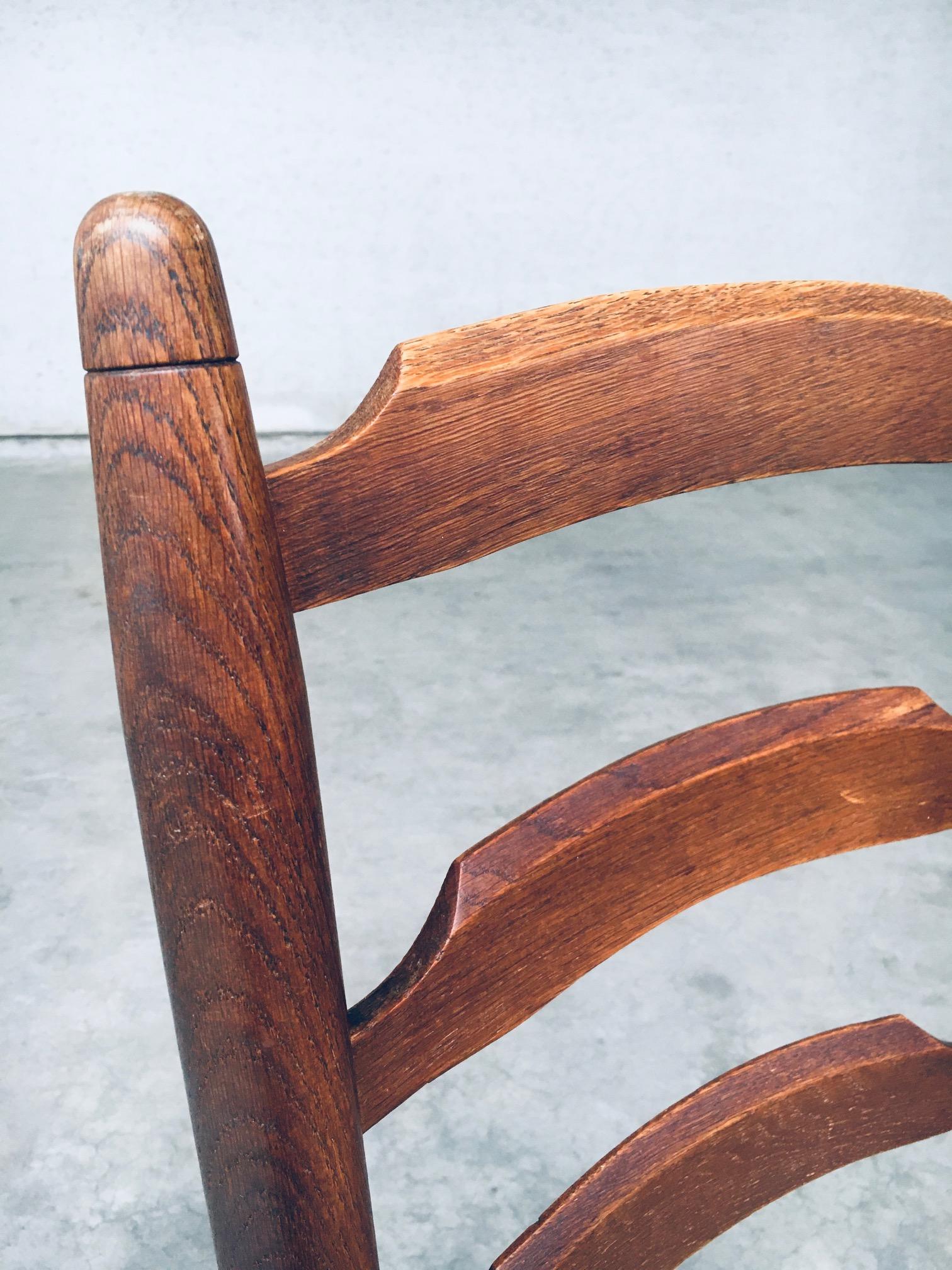 Set di sedie da pranzo Rustic Design con schienale a scaletta in Oak e giunco, Belgio anni '60 in vendita 7