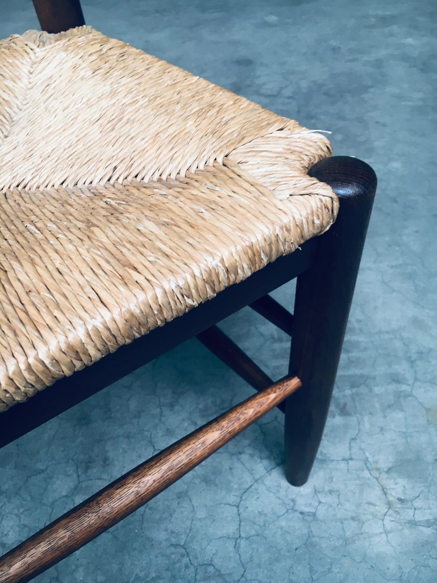 Set di sedie da pranzo Rustic Design con schienale a scaletta in Oak e giunco, Belgio anni '60 in vendita 13