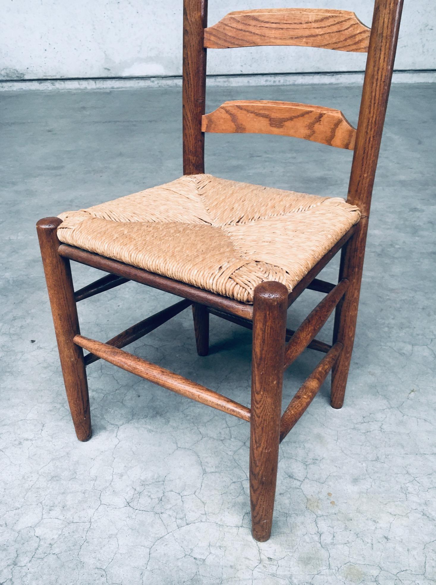 Sedie da pranzo Rustic Design con schienale a scaletta in Oak e giunco, Belgio anni '60 in vendita 6