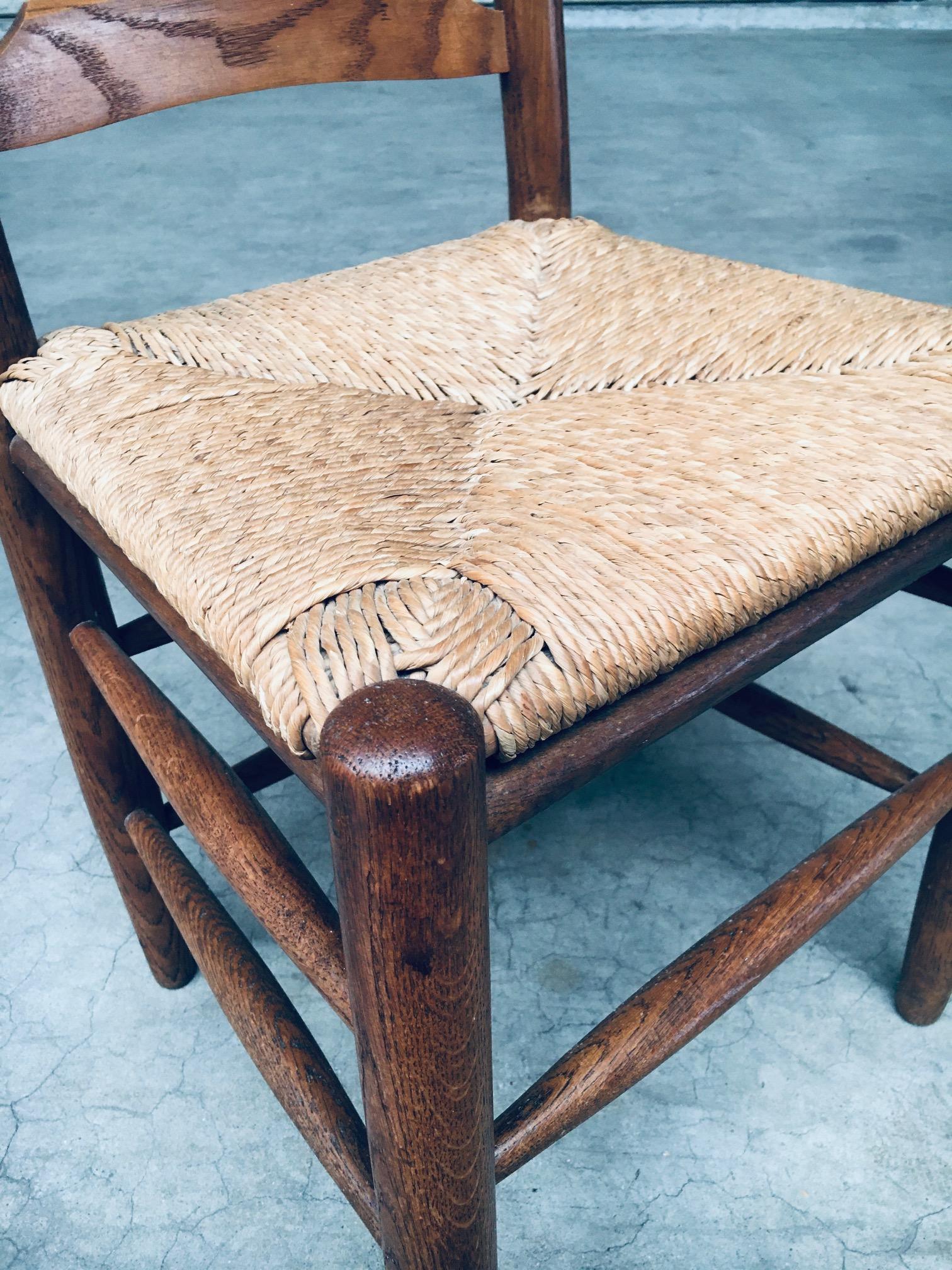 Sedie da pranzo Rustic Design con schienale a scaletta in Oak e giunco, Belgio anni '60 in vendita 8