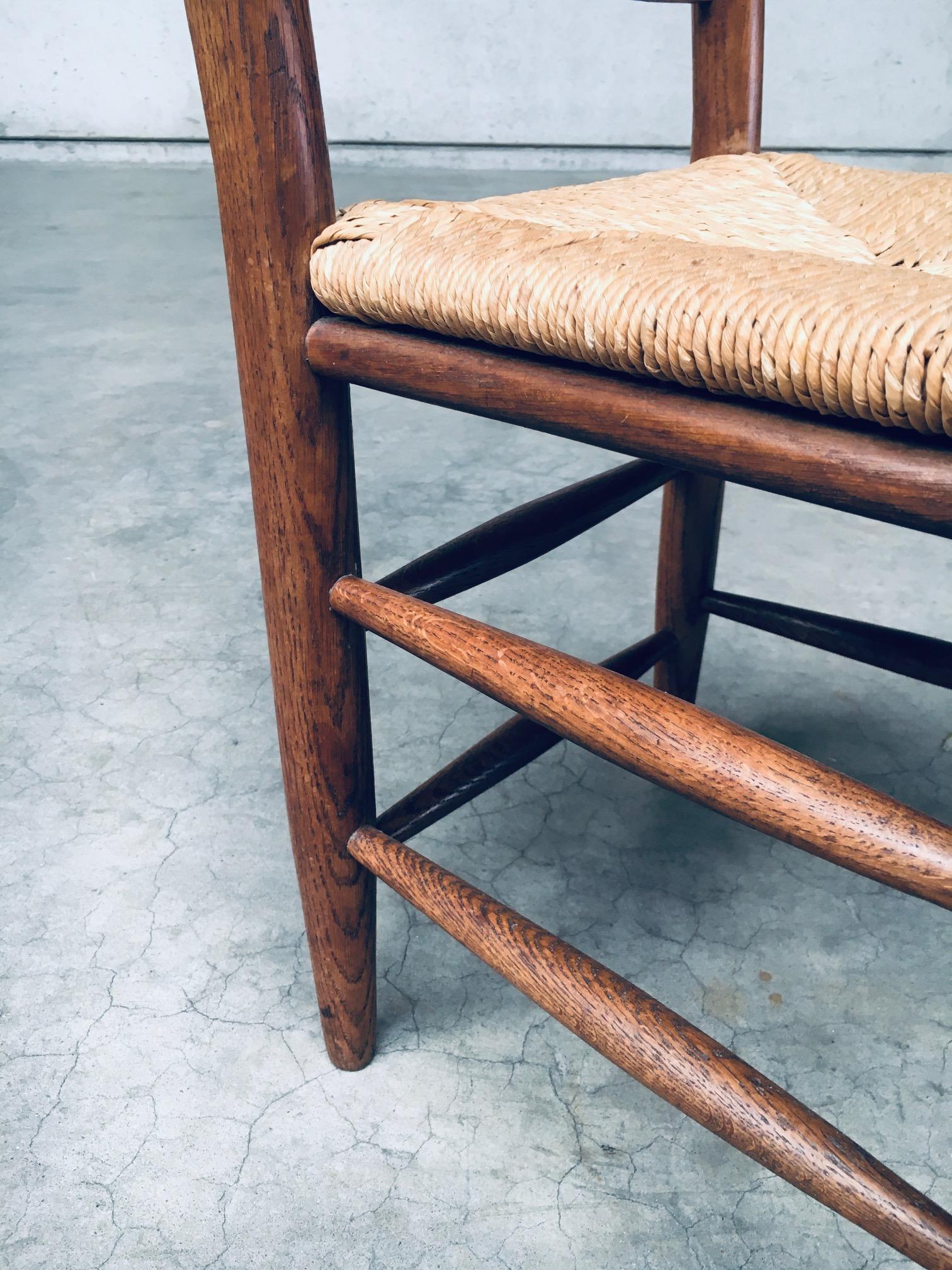 Sedie da pranzo Rustic Design con schienale a scaletta in Oak e giunco, Belgio anni '60 in vendita 9
