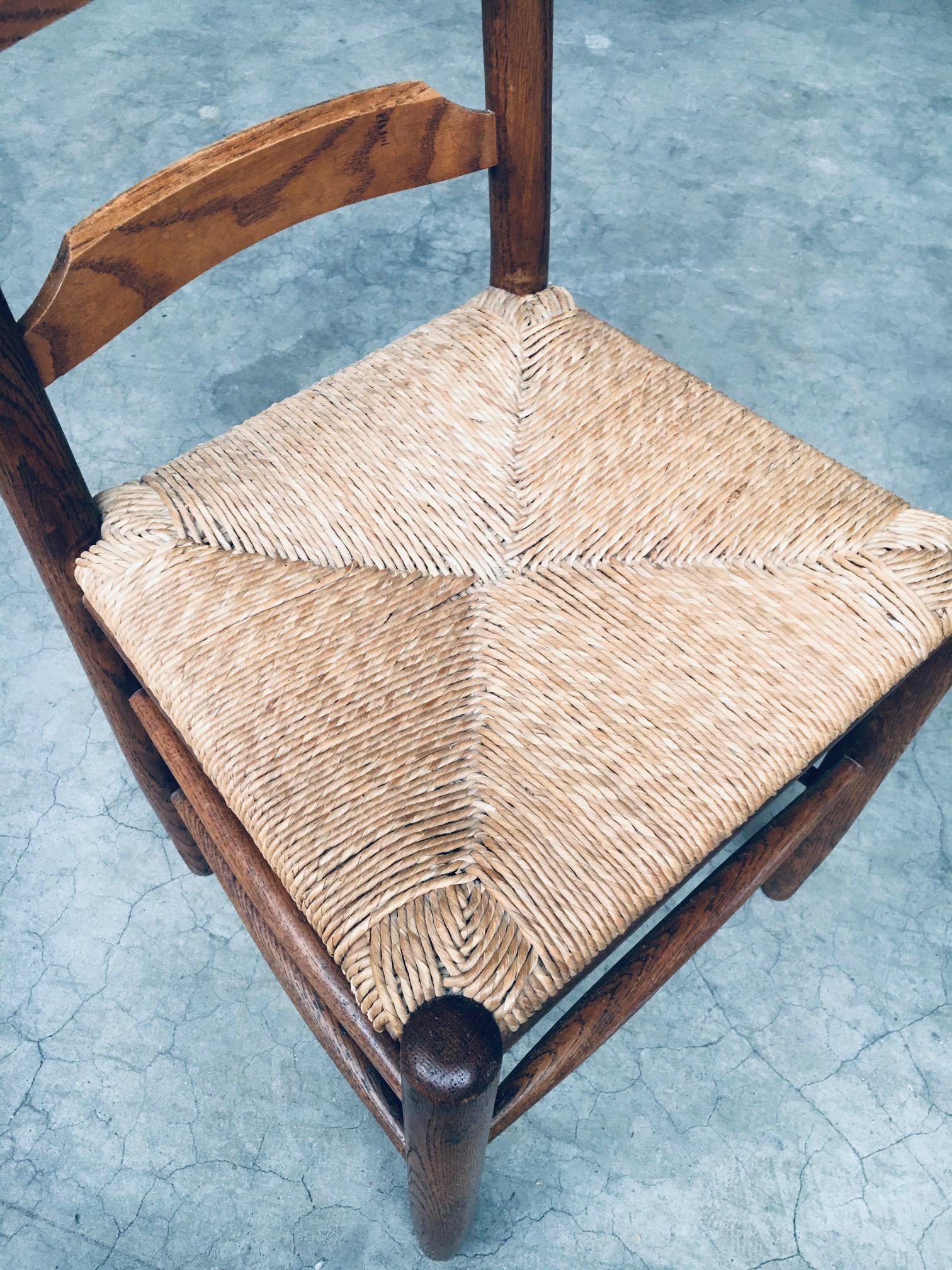Sedie da pranzo Rustic Design con schienale a scaletta in Oak e giunco, Belgio anni '60 in vendita 10