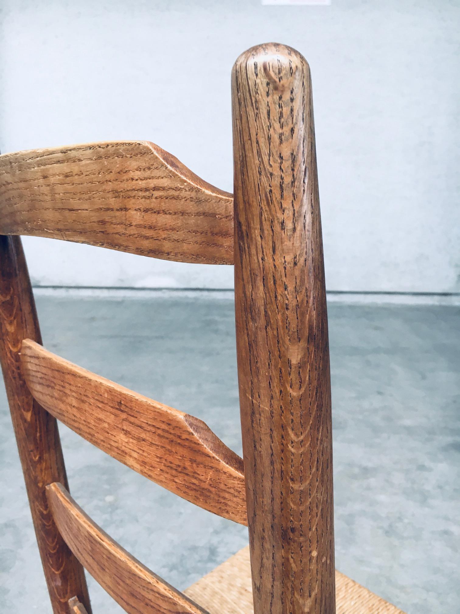 Sedie da pranzo Rustic Design con schienale a scaletta in Oak e giunco, Belgio anni '60 in vendita 11