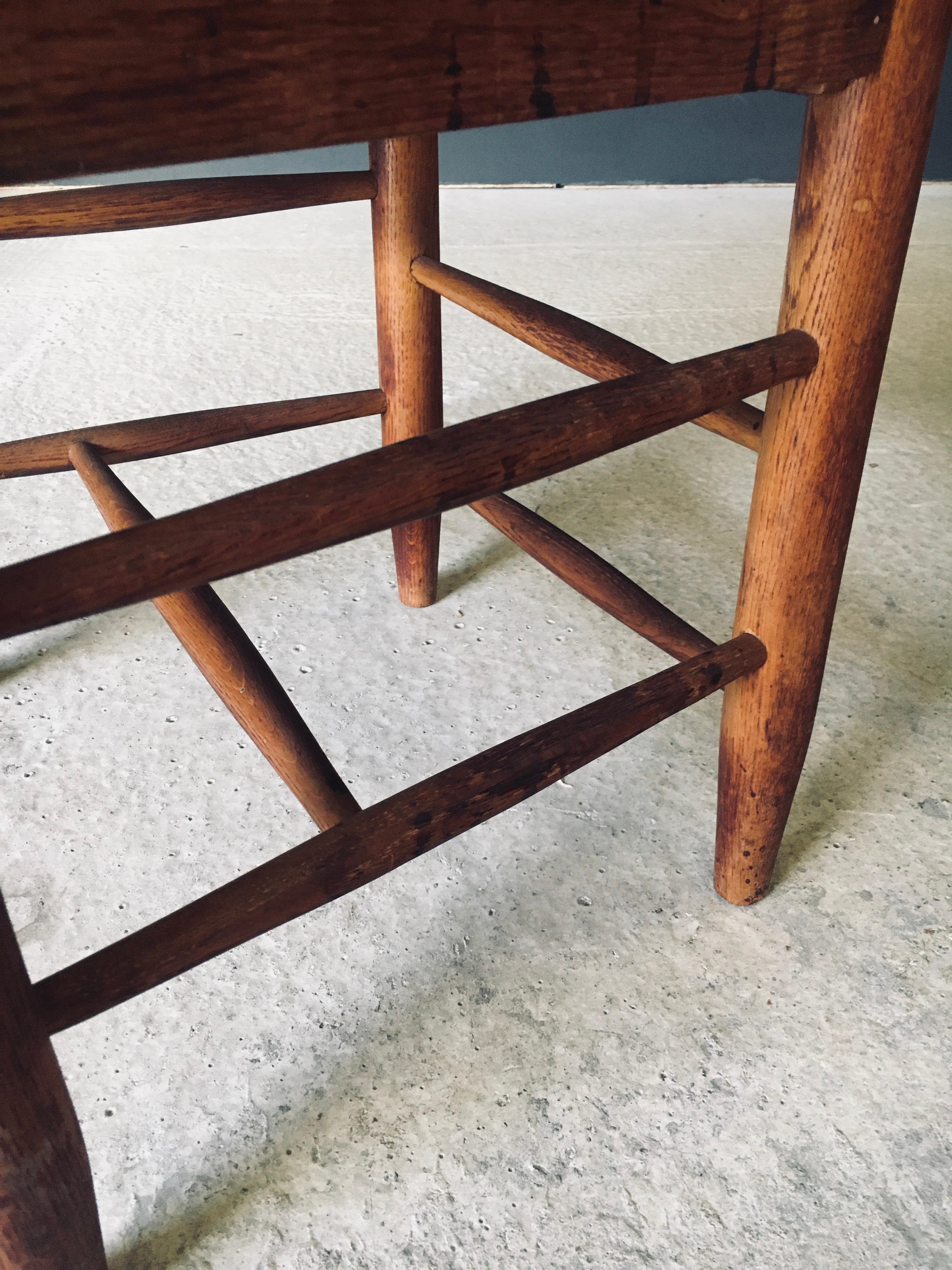 Rustic Design Low Ladder Back Oak and Rush Dining Chairs, Belgium 1950 ...