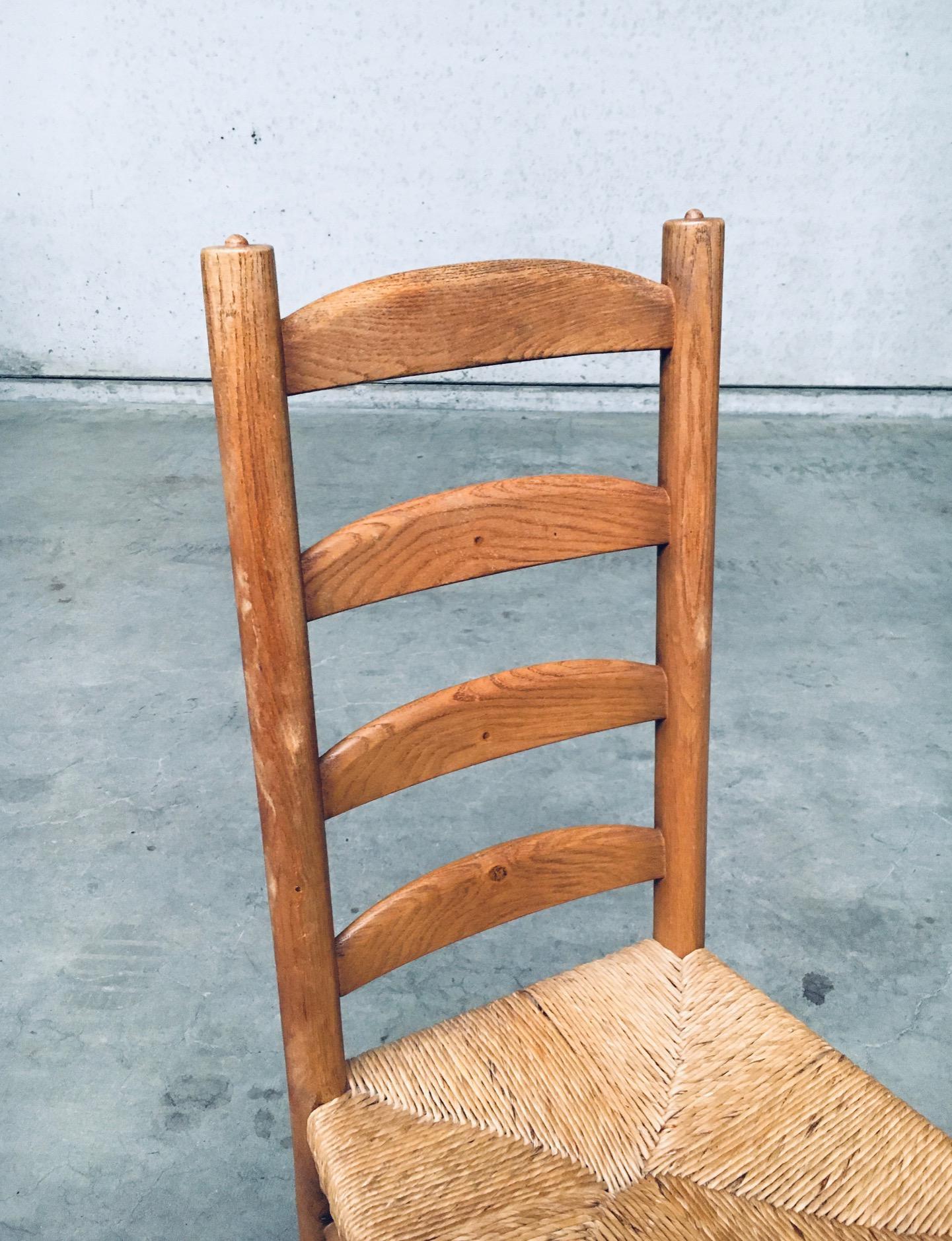 Sedie da pranzo con schienale alto in Oak e giunco di Rustic Design, Belgio anni '50 in vendita 4