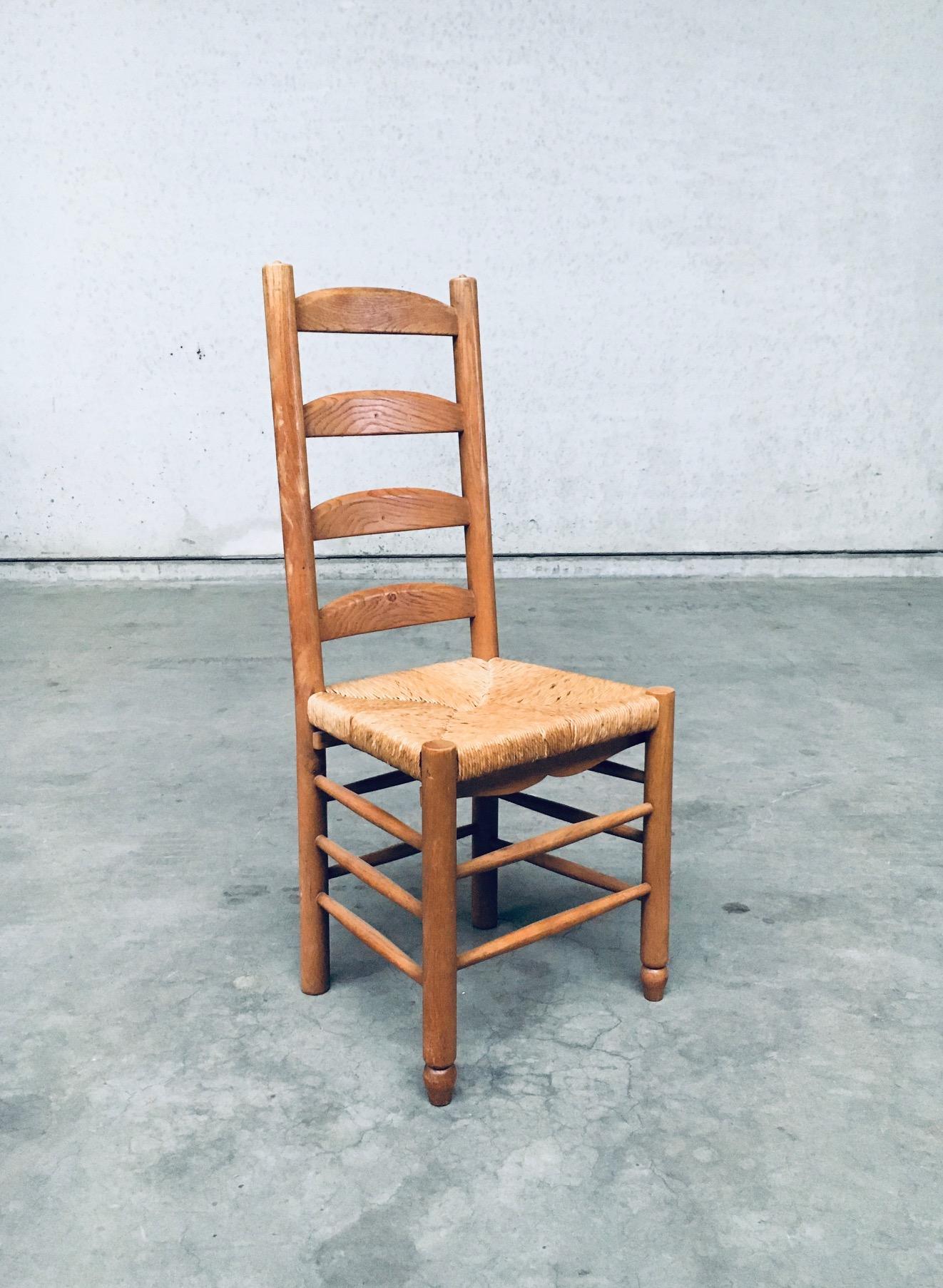 Sedie da pranzo con schienale alto in Oak e giunco di Rustic Design, Belgio anni '50 in vendita 2