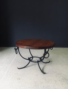 Rustic Design Oak & Wrought Iron Coffee Table, Belgium 1950's