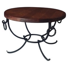 Rustic Design Oak & Wrought Iron Coffee Table, Belgium 1950's