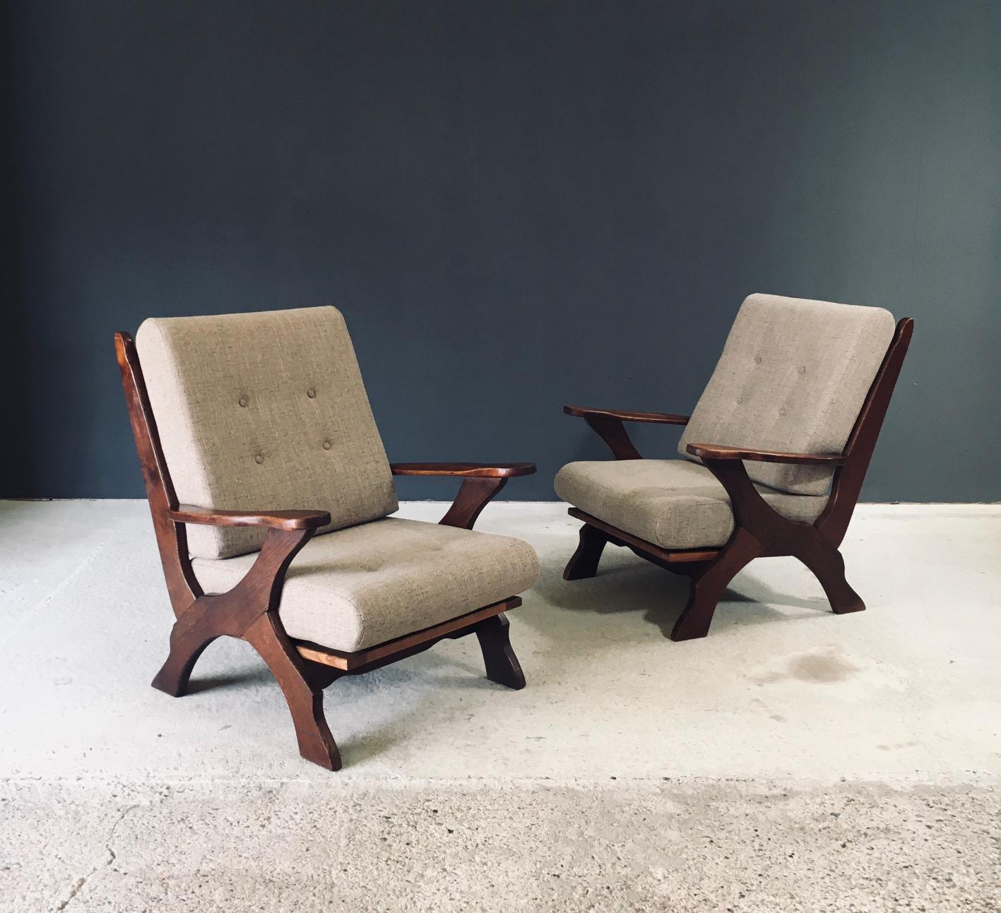 Rustic Design X Frame Lounge Chairs, Belgien 1950er Jahre (Rustikal) im Angebot