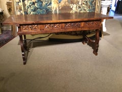 Rustic Desk or Library Table with Ox Bow Ends and Iron Stretcher below