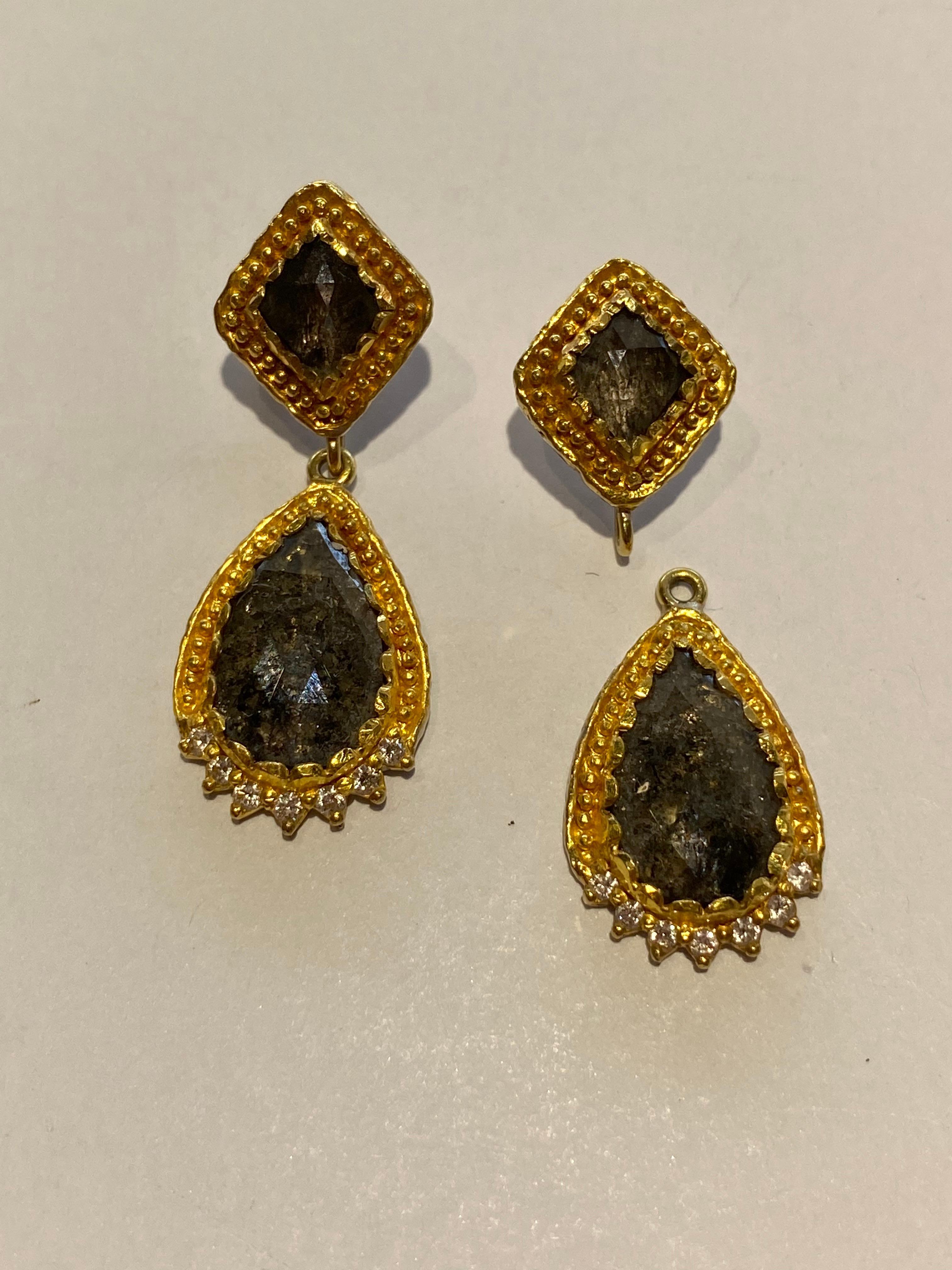 Victor Velyan Rustic Diamond Earrings In New Condition In Jackson, WY