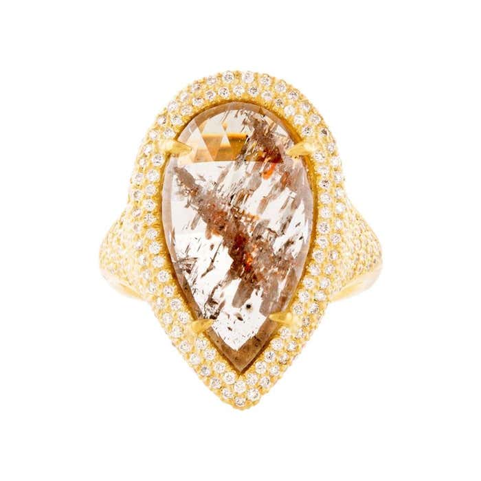 Rustic Diamond Sculpture Ring with Diamond Pave Frosting in 18k Yellow ...
