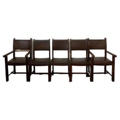 Rustic dining chairs in aged leather - set of five - 40% OFF
