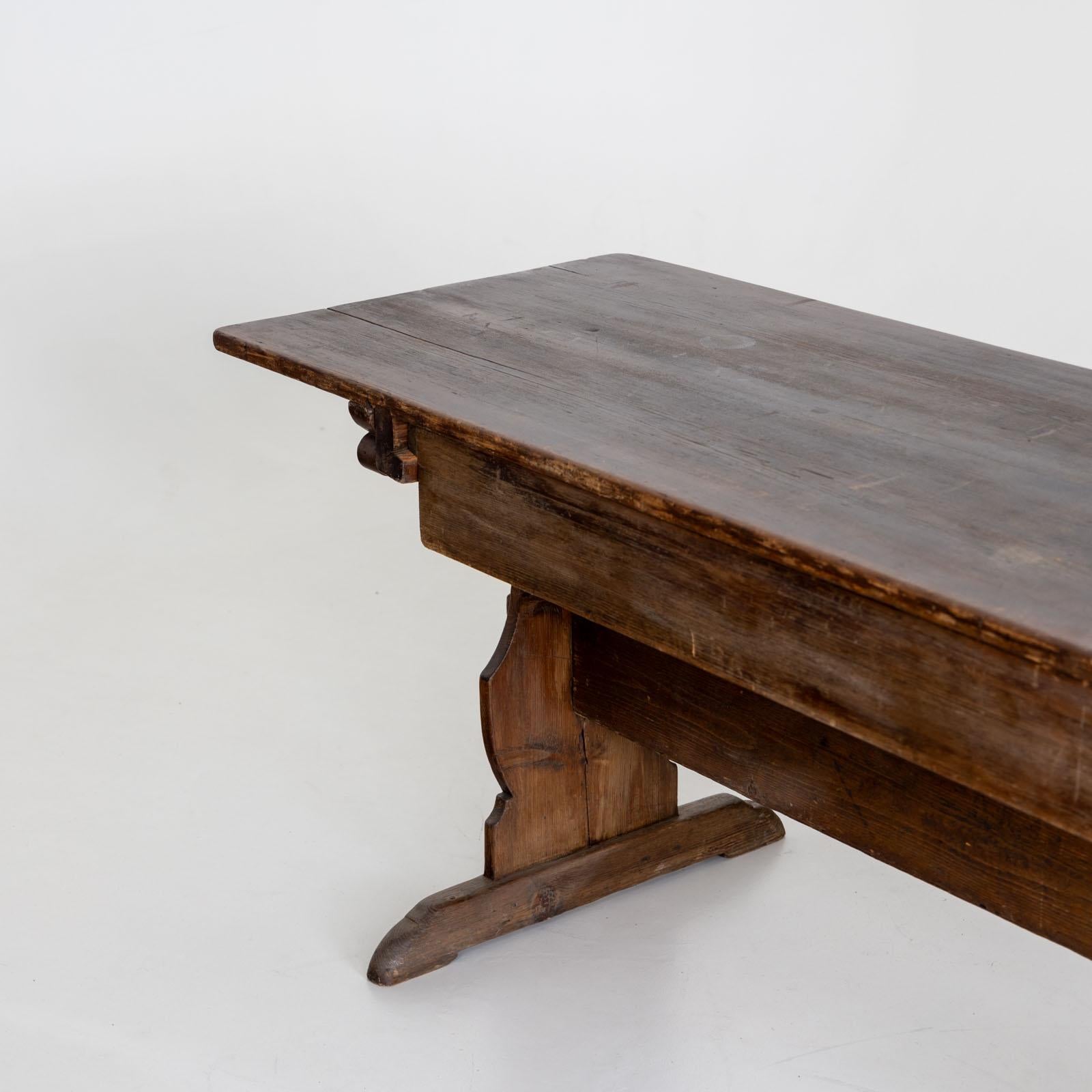 French Provincial Rustic dining table with one drawer, 19th Century For Sale