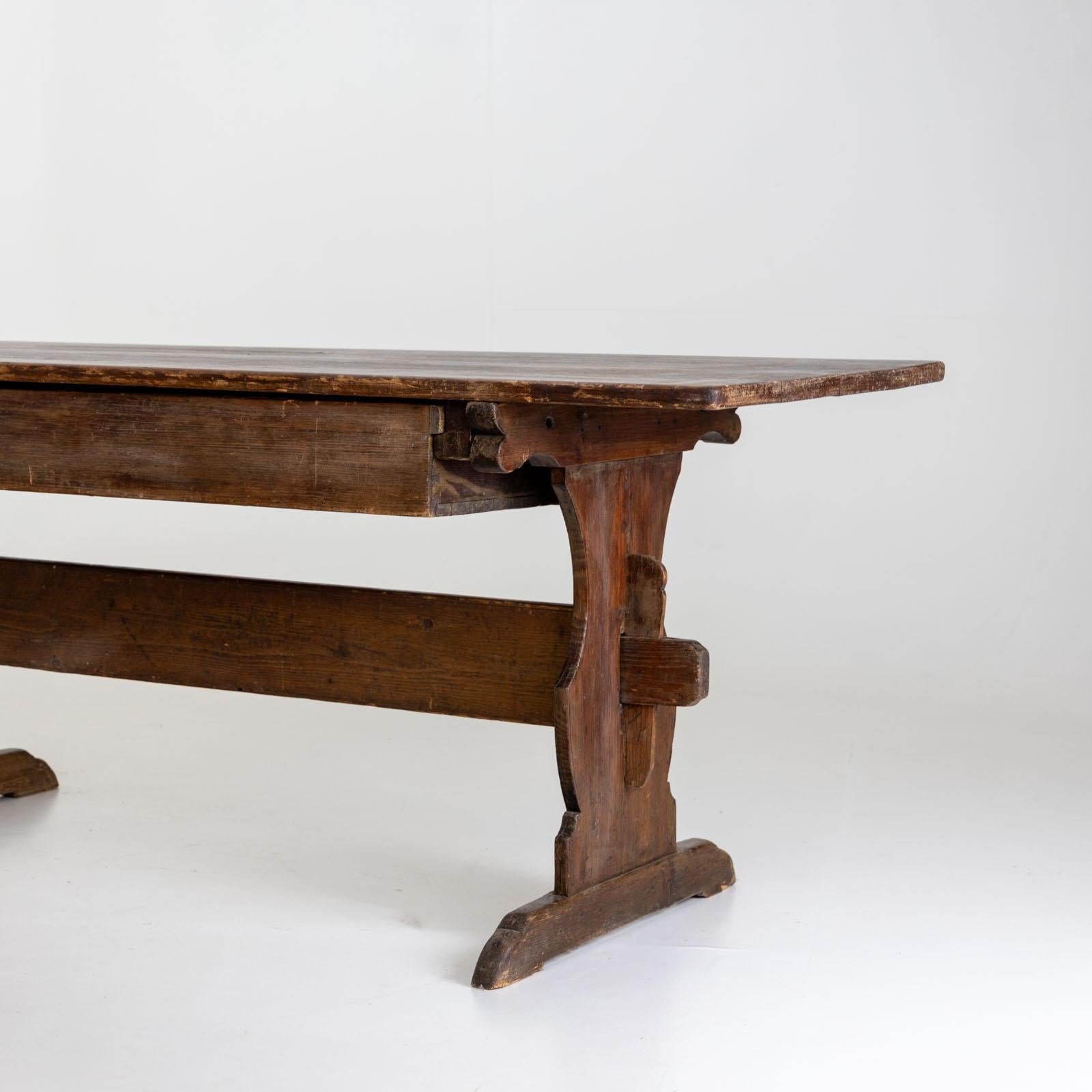 German Rustic dining table with one drawer, 19th Century For Sale