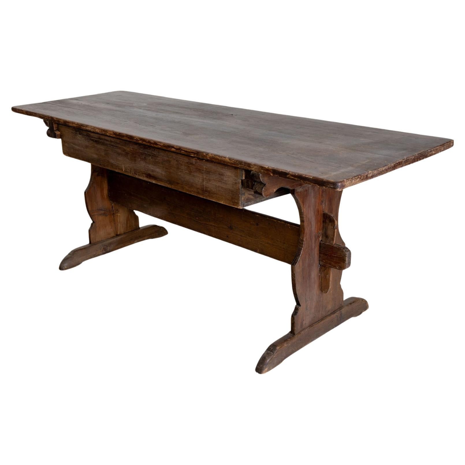 Rustic dining table with one drawer, 19th Century For Sale