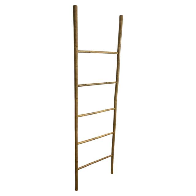 A Rustic Ebonised 8 rung Bamboo Style Ladder, Towel Rale or Display ...