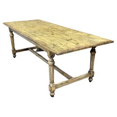 Rustic Distressed and Painted Pine Farmhouse Trestle Table