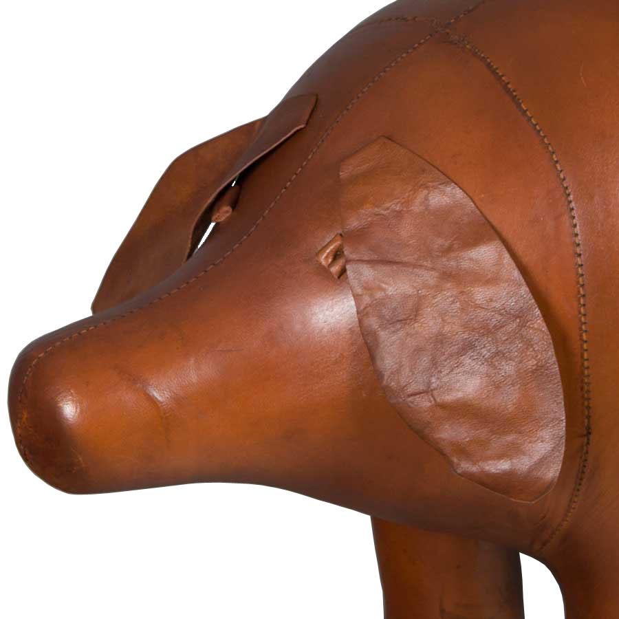 English Rustic Distressed Leather Pig Footstool Ottoman For Sale