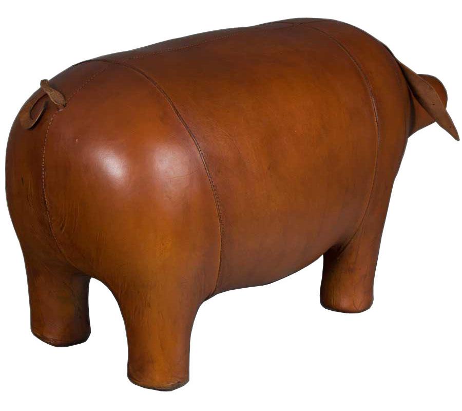 Rustic Distressed Leather Pig Footstool Ottoman For Sale 1