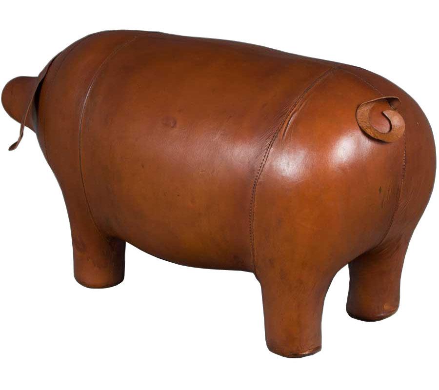 Rustic Distressed Leather Pig Footstool Ottoman For Sale 2