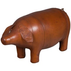 Rustic Distressed Leather Pig Footstool Ottoman