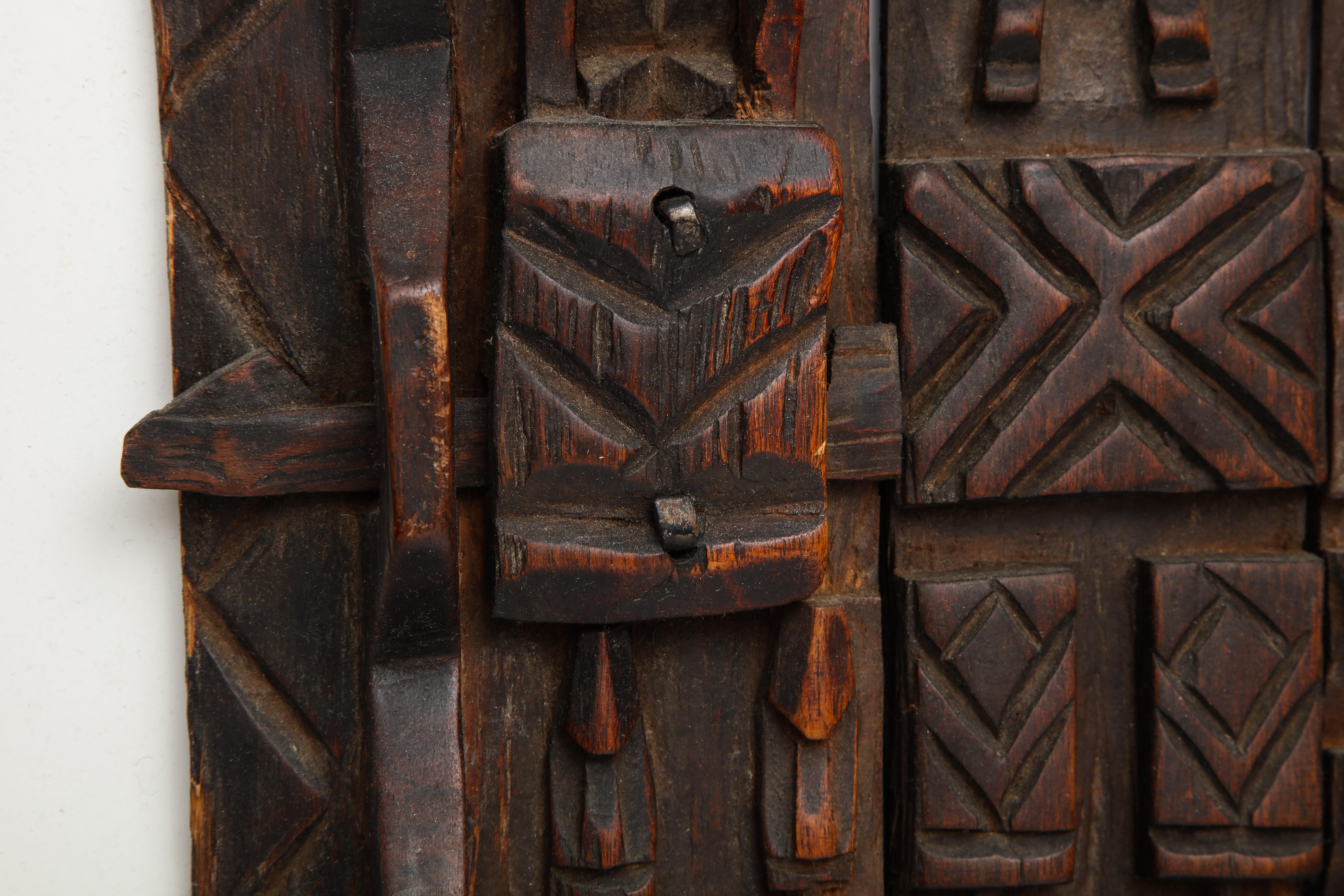Hand-Carved Rustic Dogon Style African Granary Door Framed