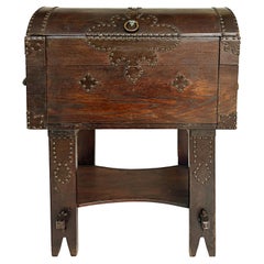 Rustic Domed Trunk on Stand Dry Bar with Brass Handles and Brass Nailheads