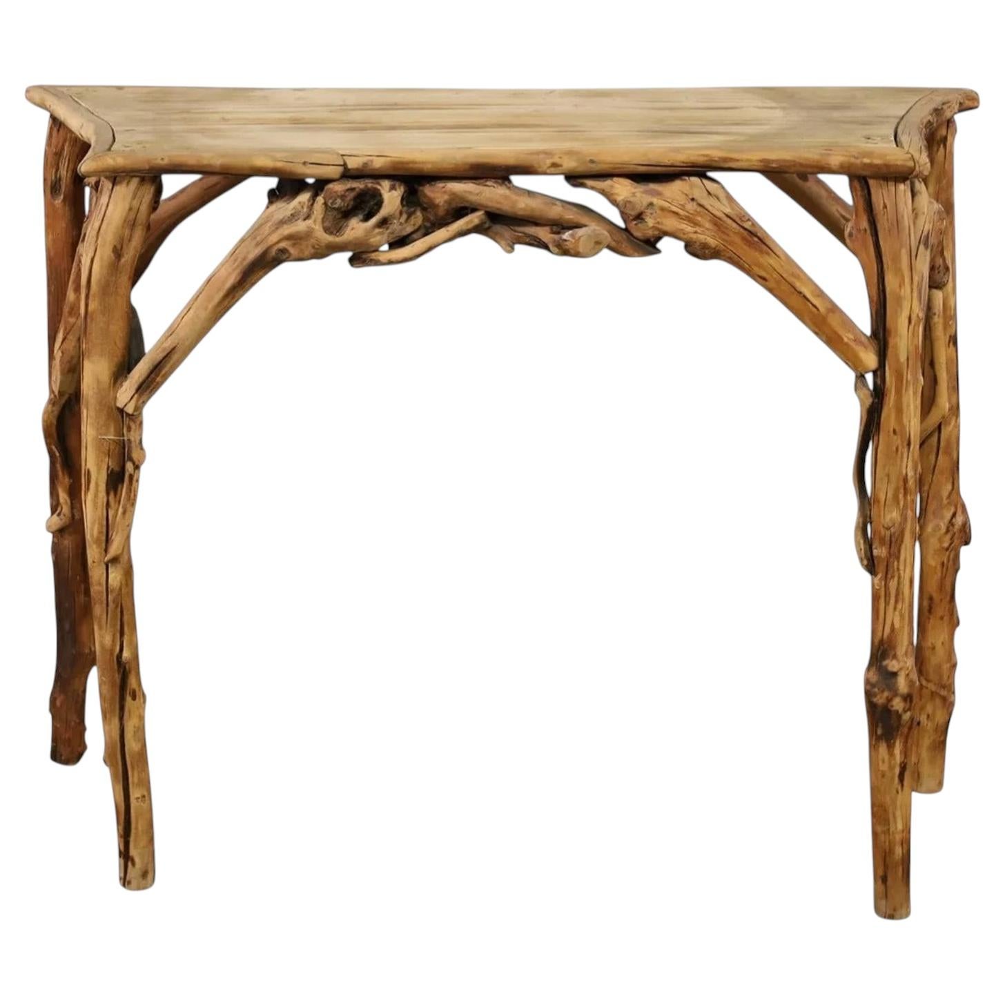 Rustic Driftwood Serpentine Console, Mid-Late 20th Century For Sale