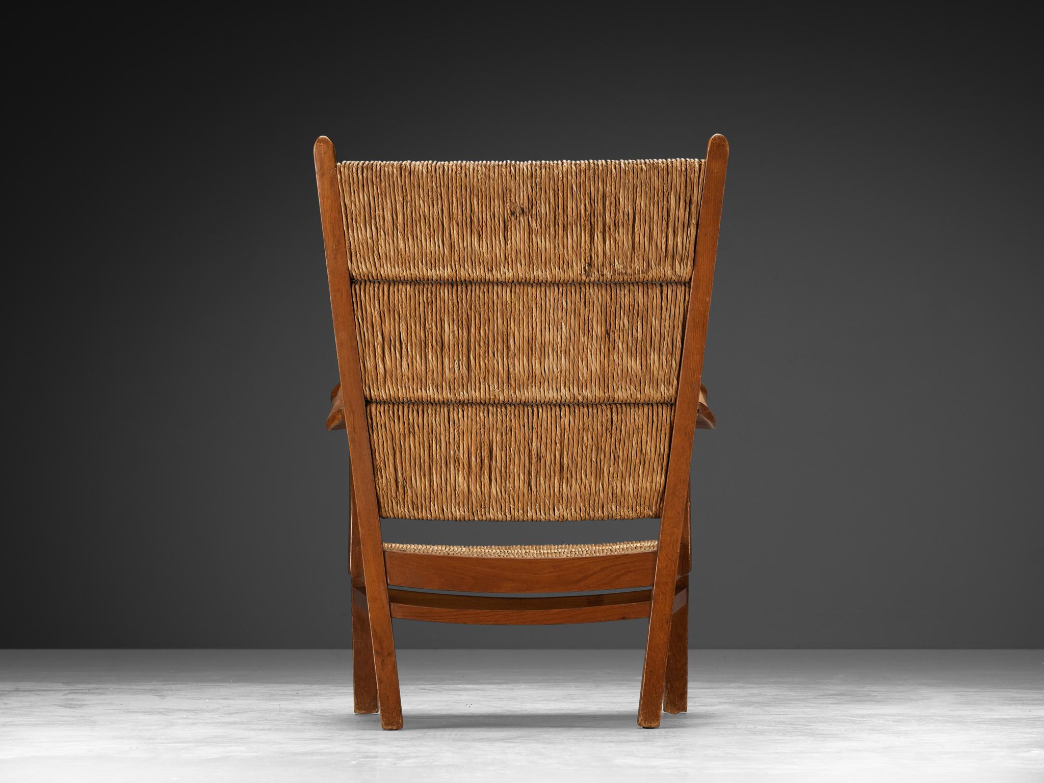 Rustic Dutch Lounge Chair in Woven Straw and Wood  2