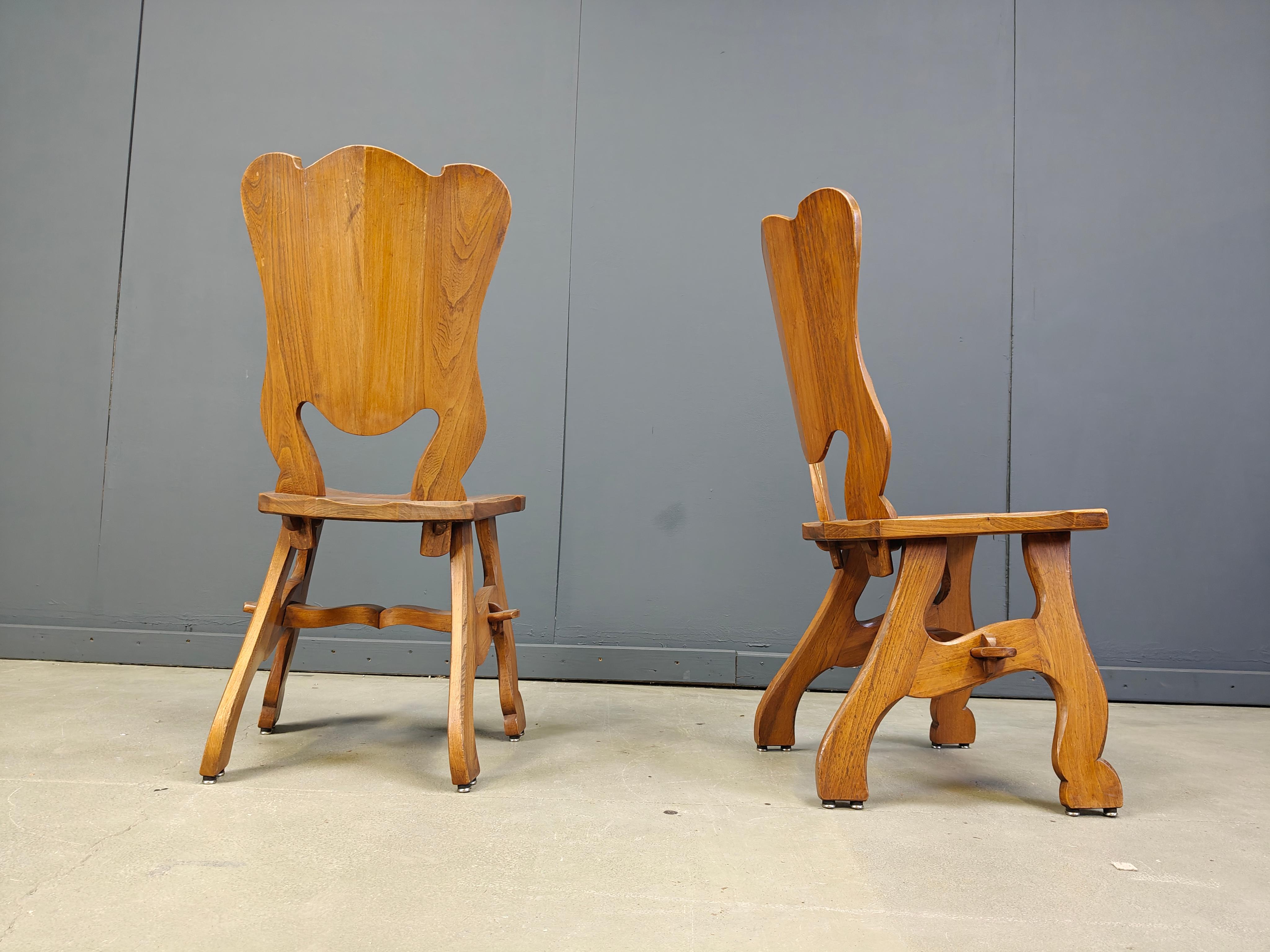 Brutalisme Chaises de salle à manger rustiques en chêne hollandais, années 1960 en vente