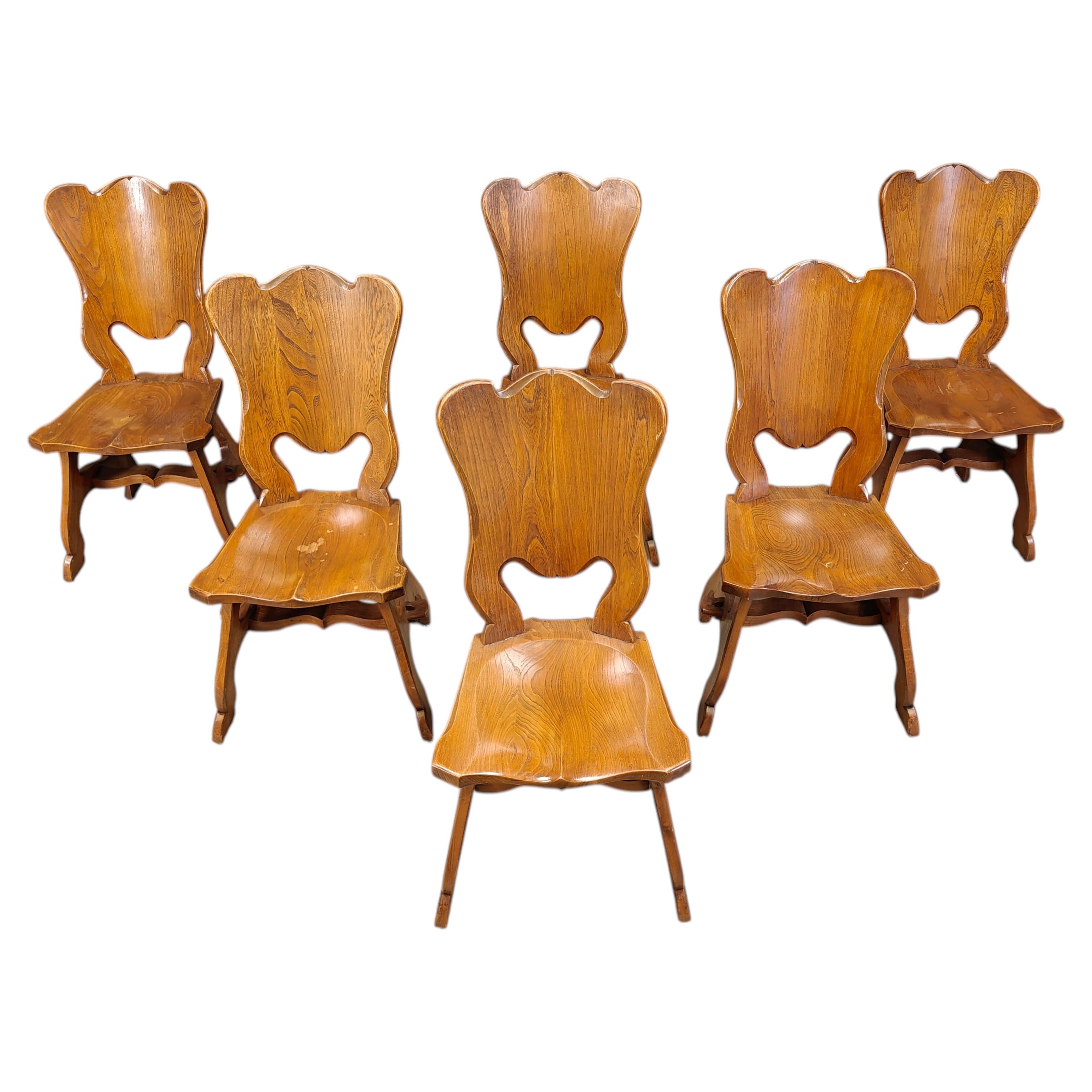 Rustic dutch oak dining chairs, 1960s For Sale