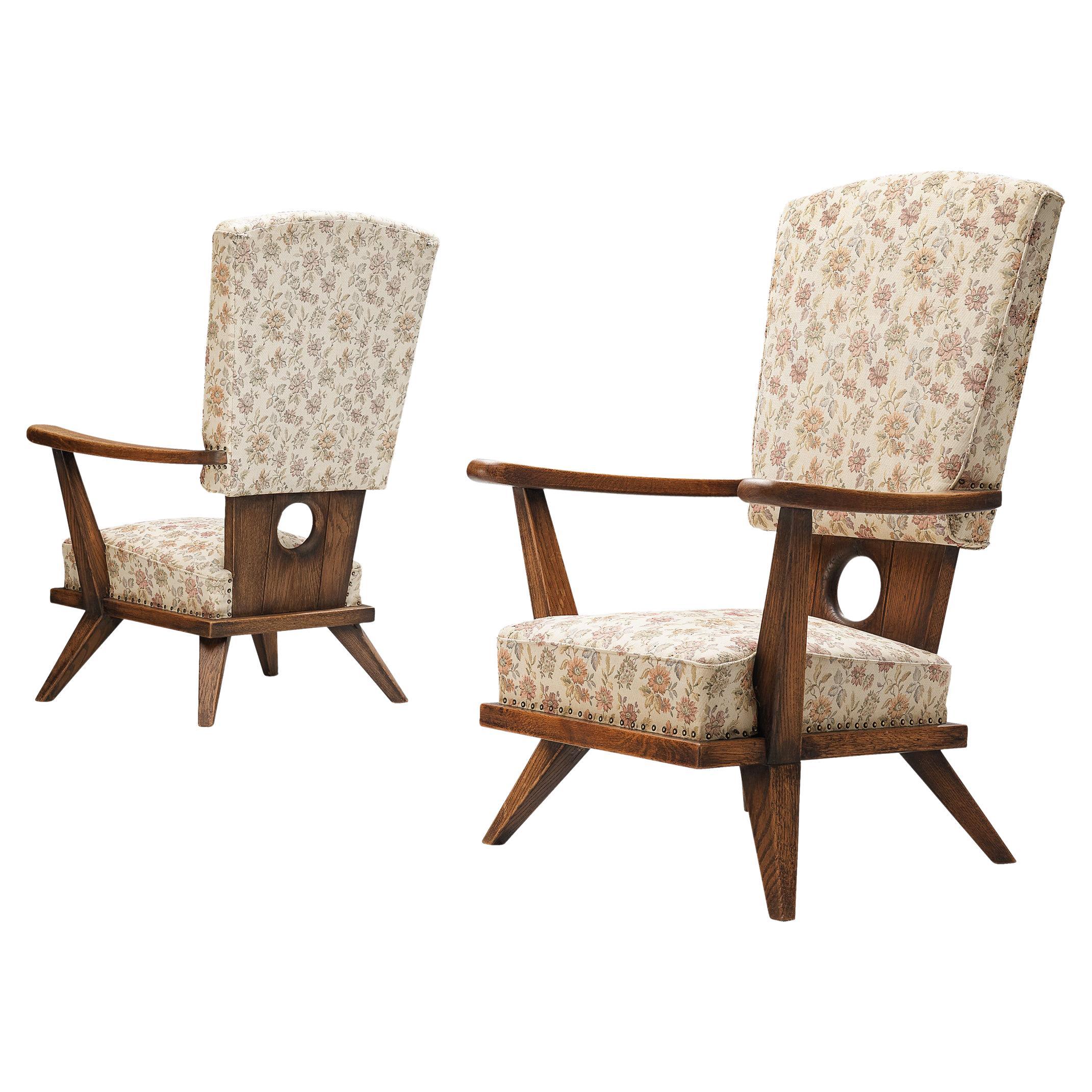 Rustic Dutch Pair of Lounge Chairs in Stained Oak
