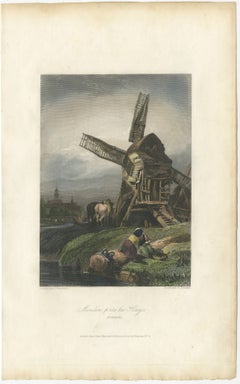 Rustic Dutch Windmill Scene: Mill Near The Hague by Stanfield, Engraved 1833