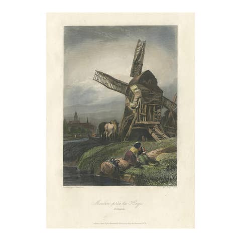 Rustic Dutch Windmill Scene: Mill Near The Hague by Stanfield, Engraved 1833
