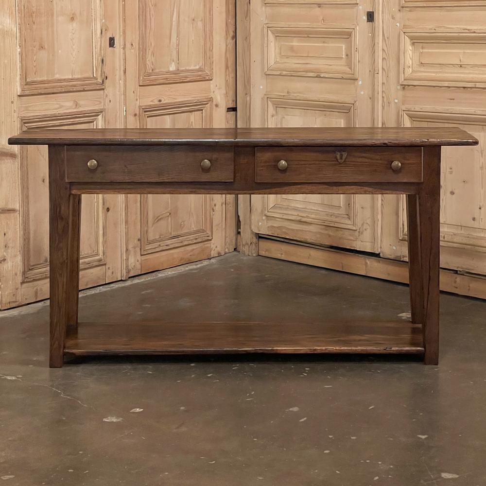 Rustic Early 19th Century Console ~ Sideboard ~ Sofa Table is a fine example of time-honored craftsmanship and carefully selected materials being able to stand the test of time! Utilizing old-growth indigenous oak, the artisans created a plank top