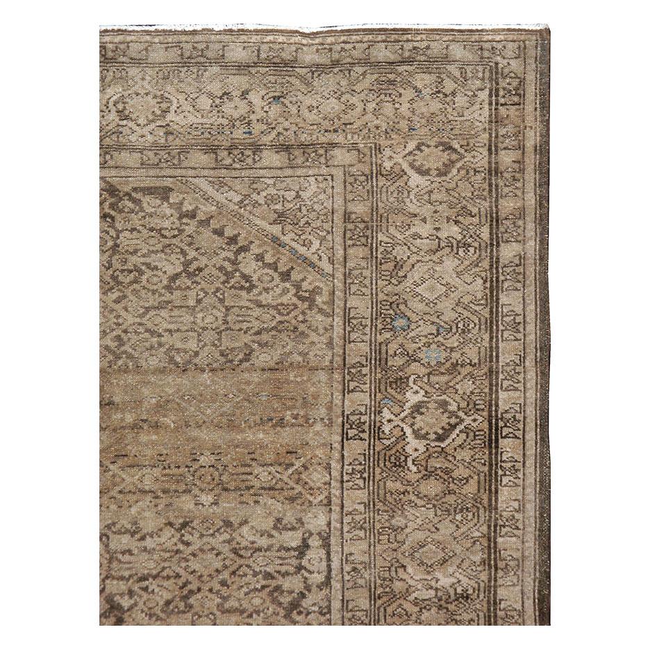Hand-Knotted Rustic Early 20th Century Handmade Persian Malayer Gallery Accent Rug For Sale