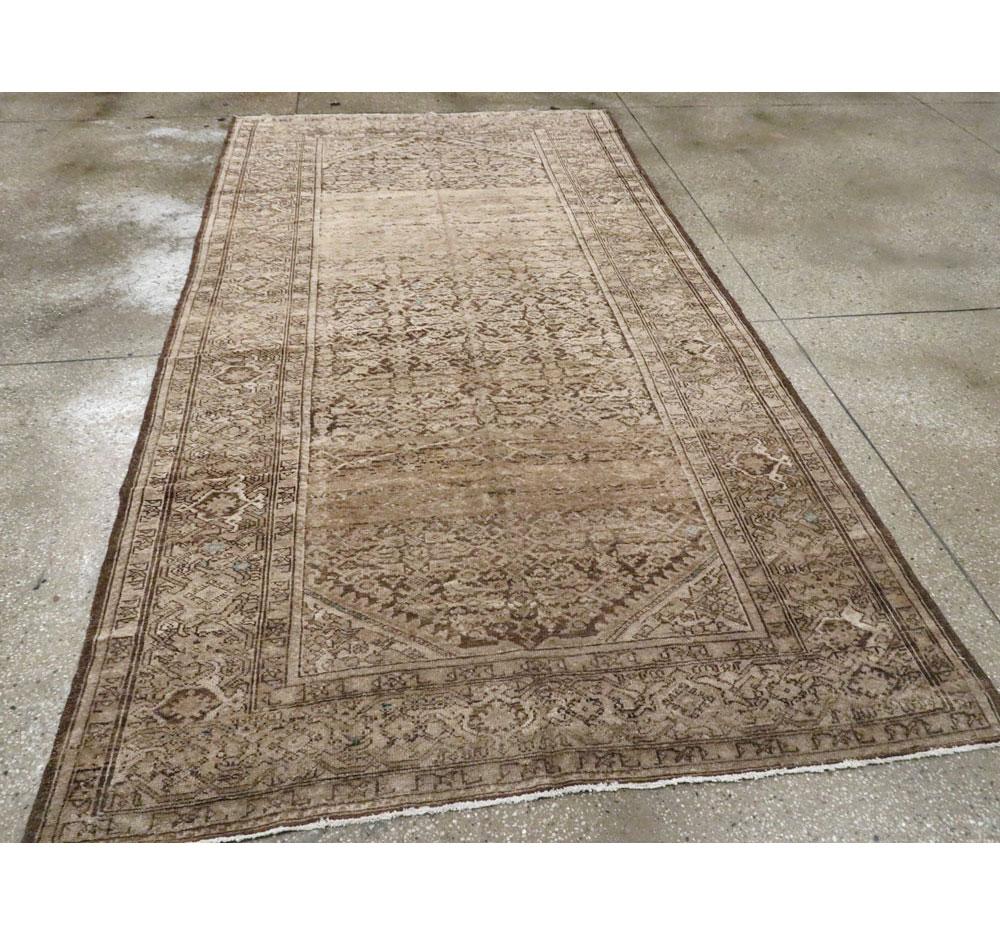 Wool Rustic Early 20th Century Handmade Persian Malayer Gallery Accent Rug For Sale