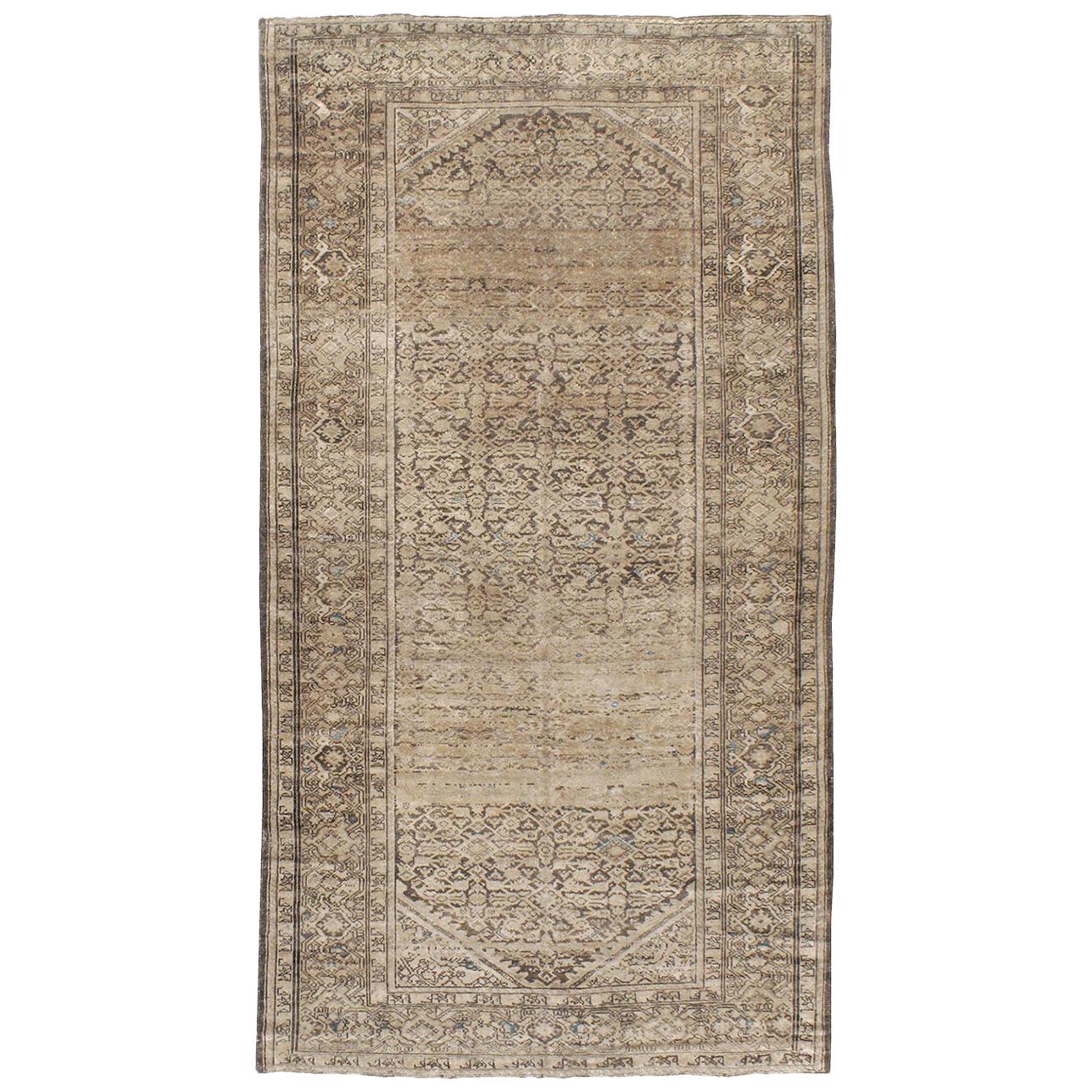 Rustic Early 20th Century Handmade Persian Malayer Gallery Accent Rug For Sale