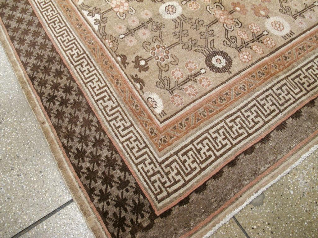 Rustic Early 20th Century Handmade East Turkestan Khotan Gallery Accent Rug For Sale 1
