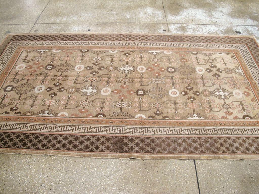 Rustic Early 20th Century Handmade East Turkestan Khotan Gallery Accent Rug For Sale 2
